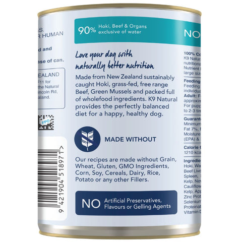 K9 Natural Canned Hoki & Beef Feast Wet Dog Food