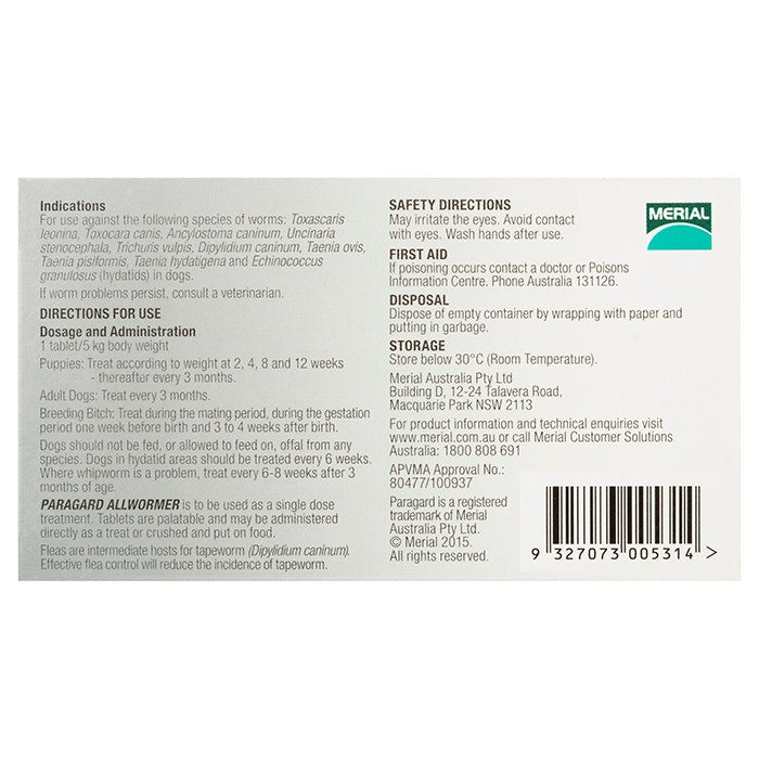 Paragard Allwormer For Small Dogs and Puppies 4pk