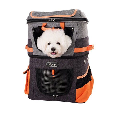 Ibiyaya Double Pet Carrier Backpack Two-Tier-Compartment