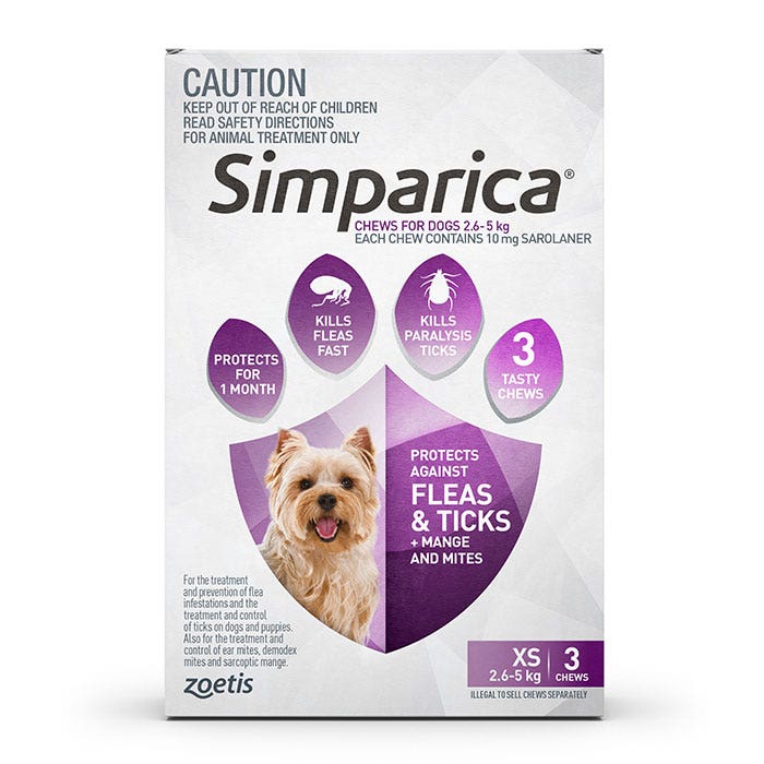 Simparica For Extra Small Dogs 2.6 - 5kg 3Pack