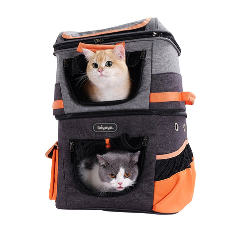Ibiyaya Double Pet Carrier Backpack Two-Tier-Compartment