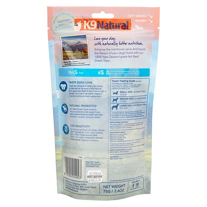 K9 Natural Freeze Dried Beef Green Tripe Boost Adult Dog Food 75g