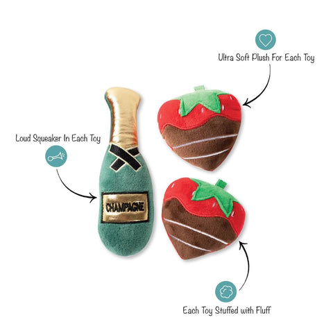 Fringe Studio Dog Toy Set Champagne Strawberry 3 Pieces