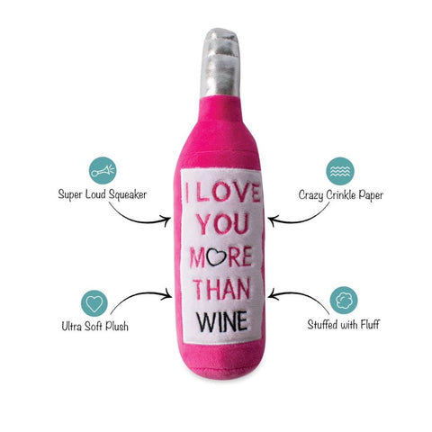 Fringe Studio Plush Bottle Squeaker Valentine's Dog Toy - Love You More Than Wine
