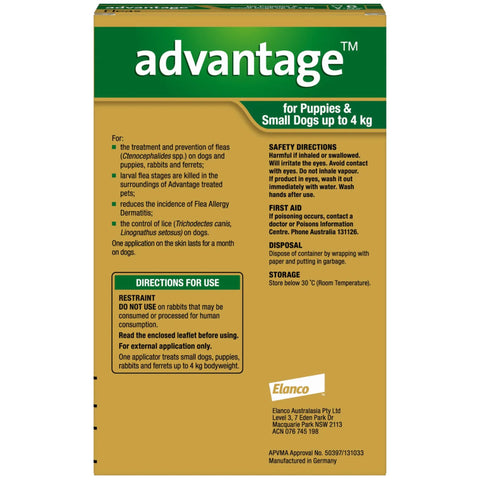 Advantage Flea Treatment for Dogs 0-4kg Green