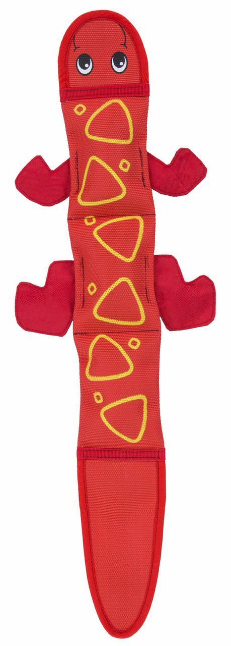 Outward Hound Fire Biterz Lizard Dog Toy - 3 Squeaker - Red | petsome Pet Supplies
