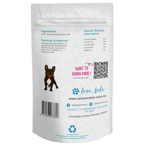 Laila & Me Dehydrated Range Cat & Dog Treats Mackerel Tails