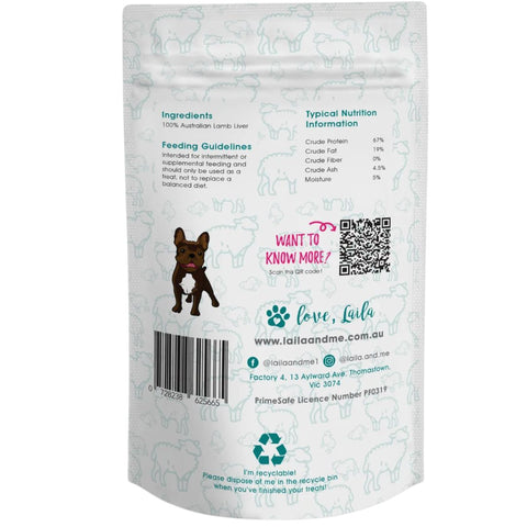 Laila & Me Dehydrated Range Cat & Dog Treats Lamb Liver