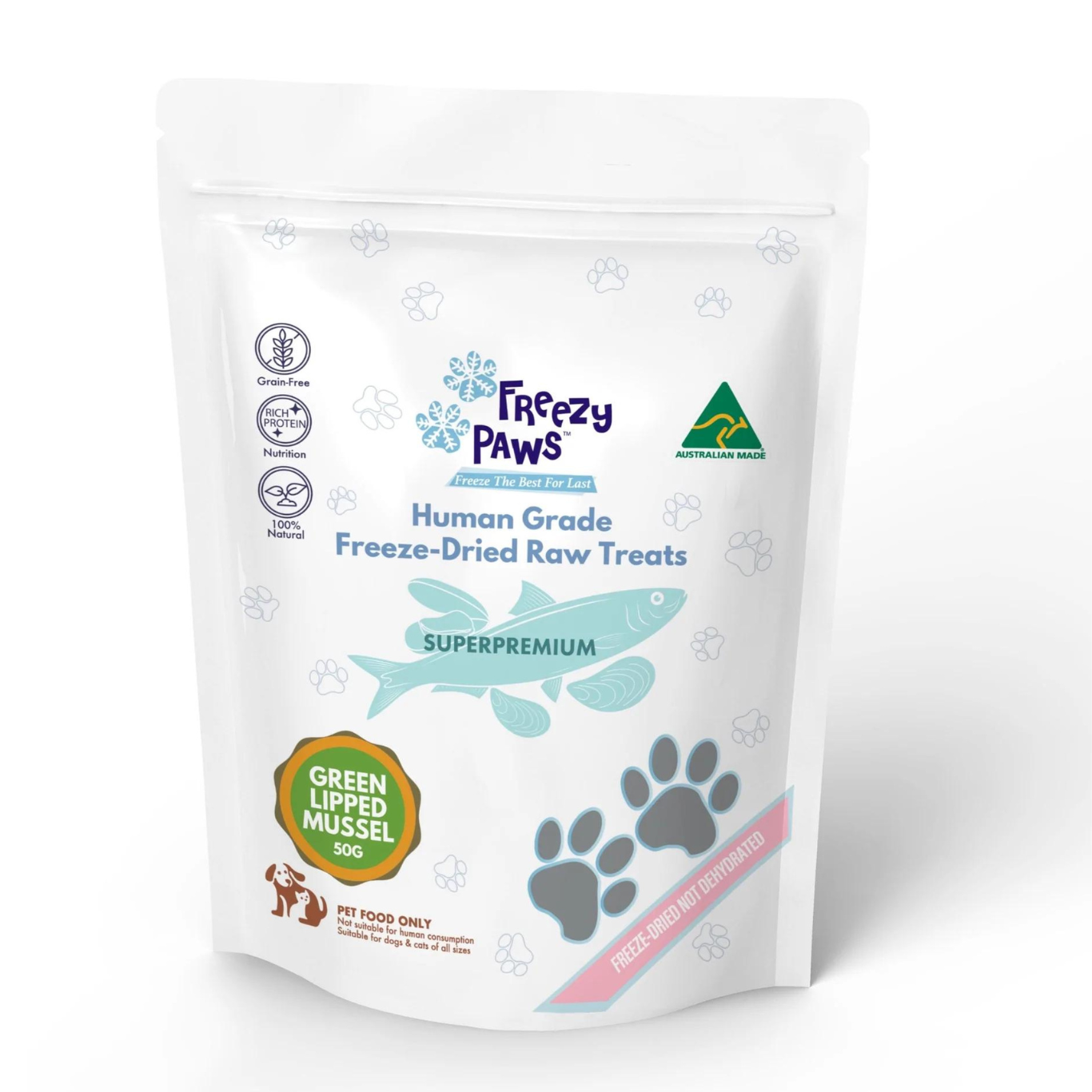 Freezy Paws Freeze Dried Green Lipped Mussels Treats 50g | petsome Pet Supplies