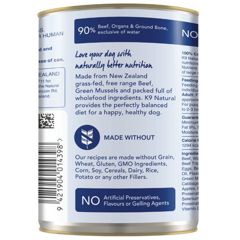 K9 Natural Canned Beef Feast Wet Dog Food