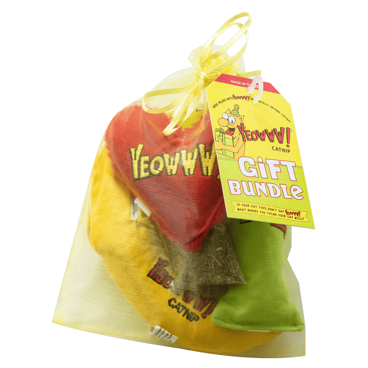 Yeowww! Catnip Cat Toys - Regular Gift Bundles with 3 Cat Toys + Spare Catnip