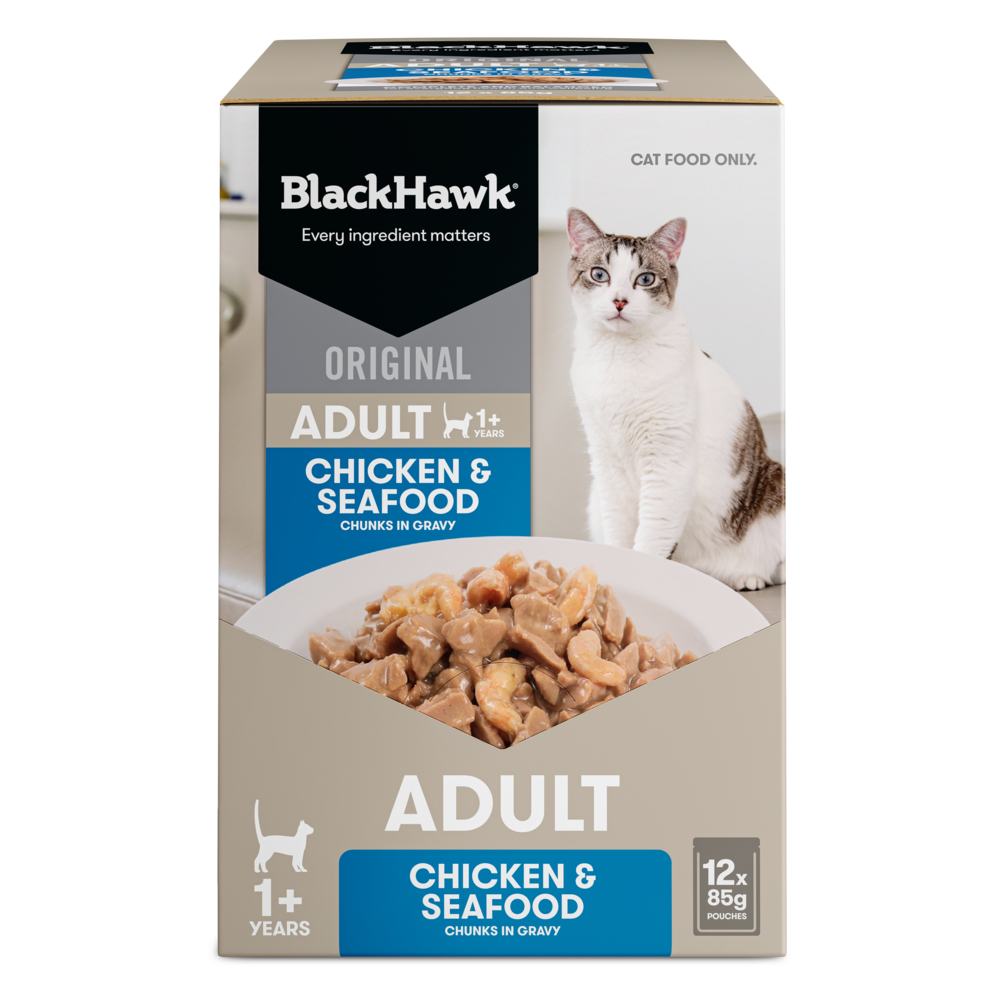 Wet Cat Food Adult Chicken And Seafood In Gravy Pouches