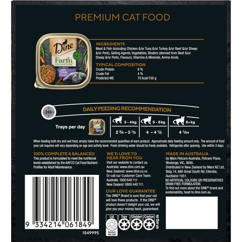 Dine Farm Collection Turkey and Garden Vegetables Adult Cat Wet Food 85g x 28