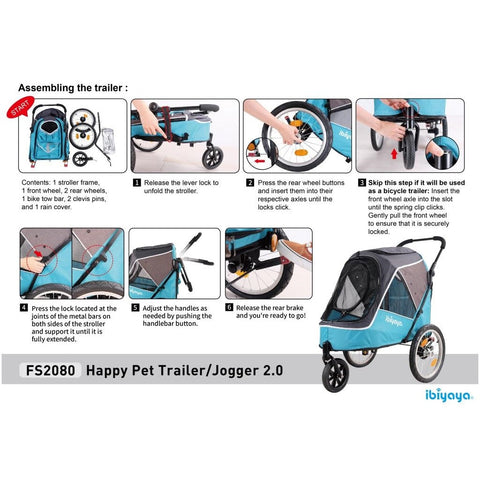 Ibiyaya Happy Pet Tri-cycle Trailer Jogger Stroller 2.0