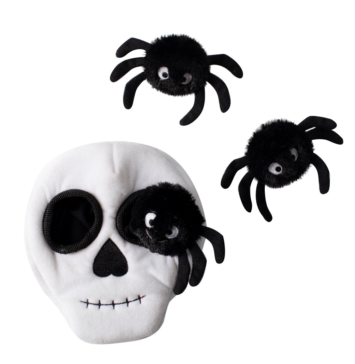 Fringe Studio Halloween Plush Squeaker Dog Toy - Skull Burrow + 3 Spiders  | petsome Pet Supplies