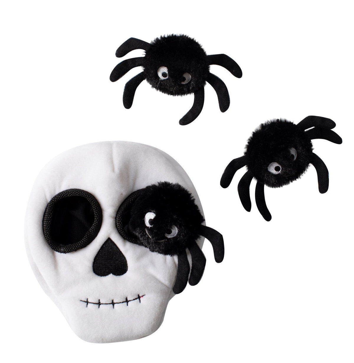 Fringe Studio Halloween Plush Squeaker Dog Toy - Skull Burrow + 3 Spiders  | petsome Pet Supplies