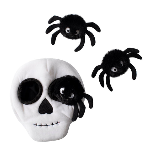 Fringe Studio Halloween Plush Squeaker Dog Toy - Skull Burrow + 3 Spiders  | petsome Pet Supplies