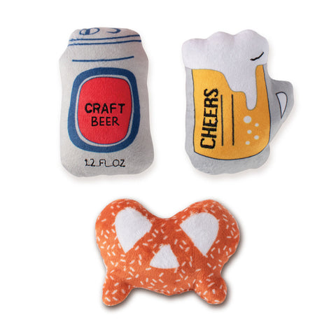 Fringe Studio Dog Toy Set Minis Beer & Pretzel 3 Pieces | petsome Pet Supplies