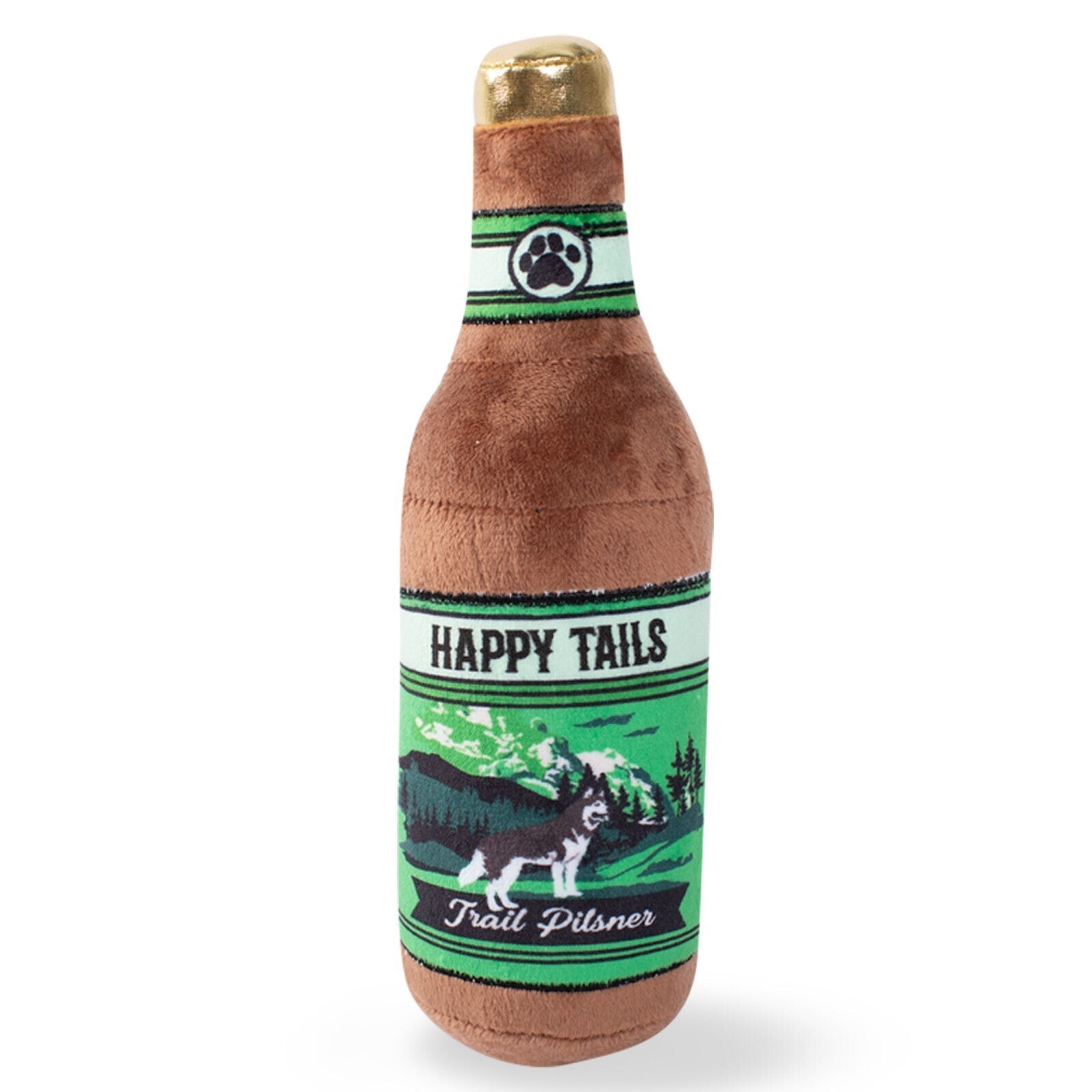 Fringe Studio Plush Squeaker Dog Toy - Happy Tails Beer Bottle  | petsome Pet Supplies