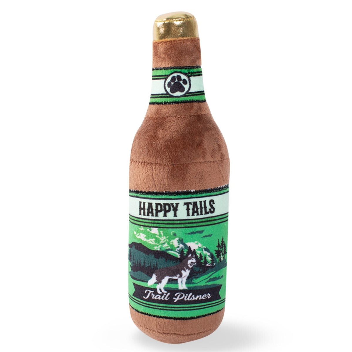 Fringe Studio Plush Squeaker Dog Toy - Happy Tails Beer Bottle  | petsome Pet Supplies
