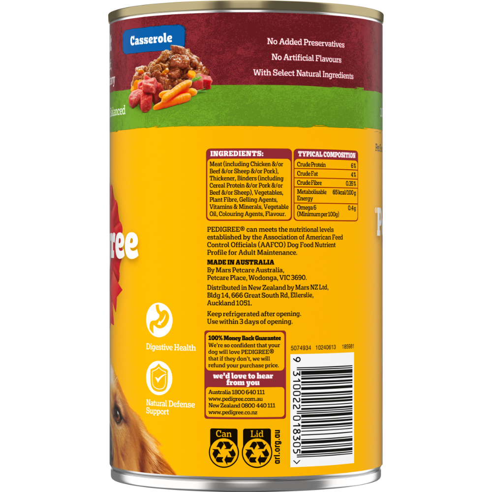 Adult Wet Dog Food Beef Vegies Gravy Casserole