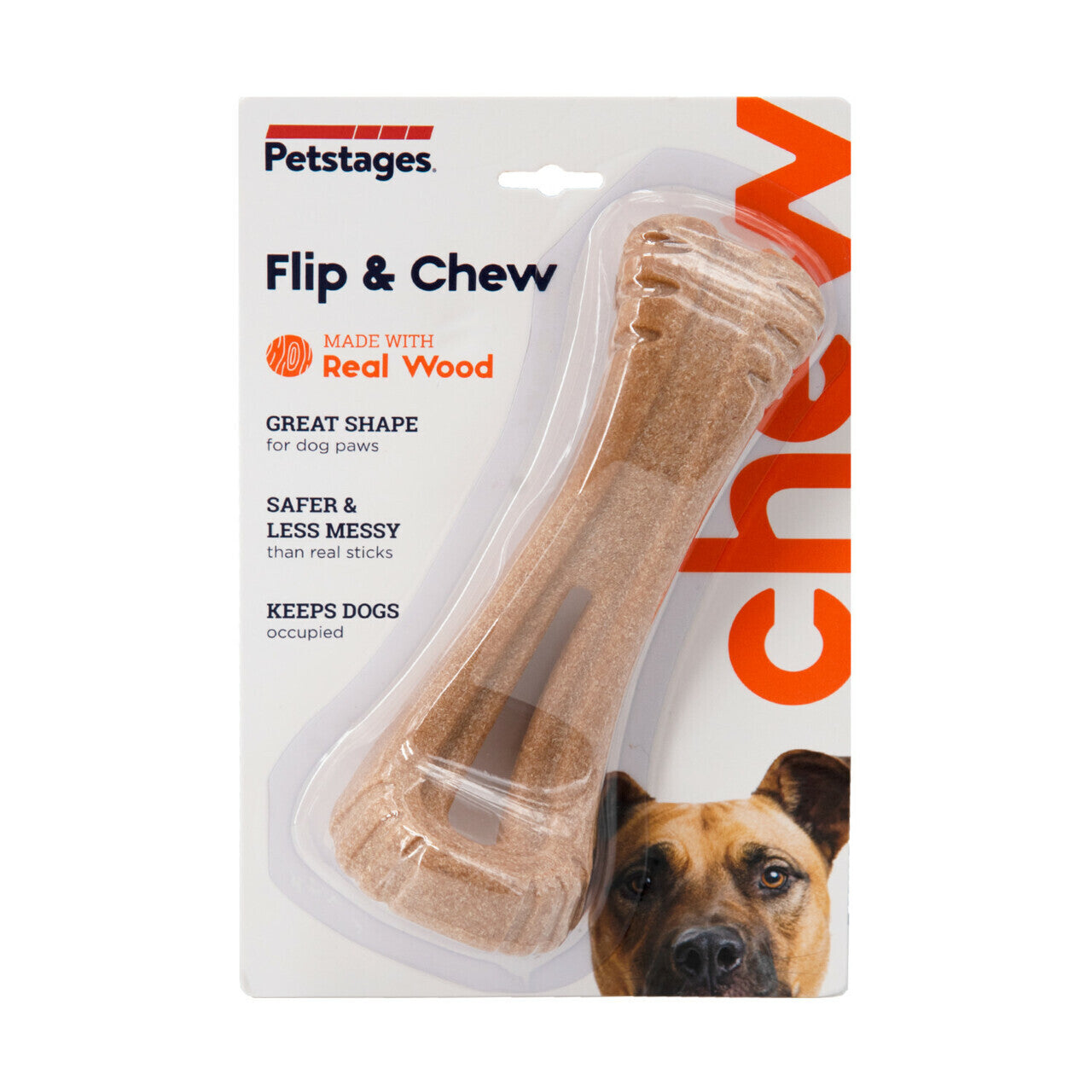 Petstages Dogwood Flip & Chew Real Wood Textured Dog Bone - Medium | petsome Pet Supplies