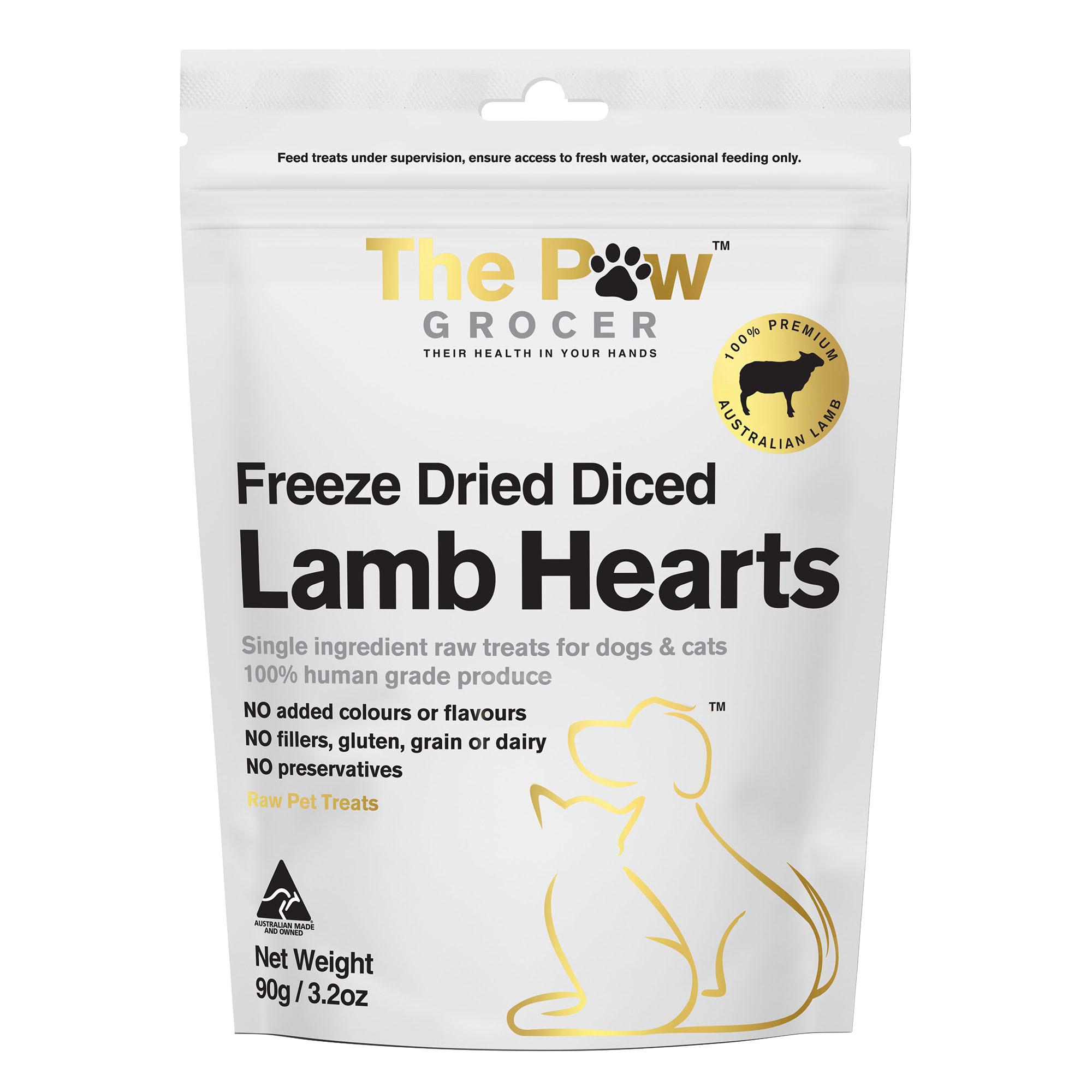 The Paw Grocer Freeze Dried Diced Dogs & Cats Treats Lamb Hearts - 90g | petsome Pet Supplies