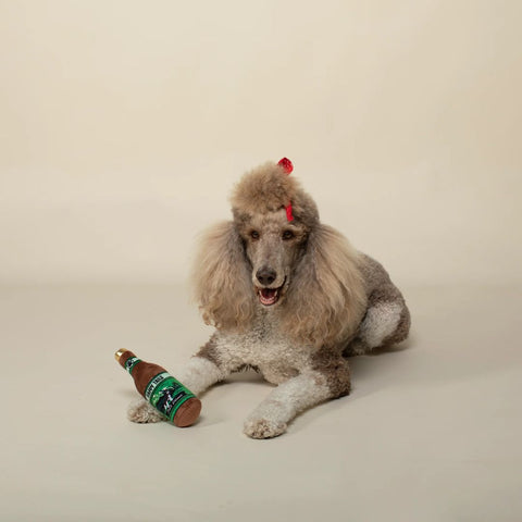 Fringe Studio Plush Squeaker Dog Toy - Happy Tails Beer Bottle