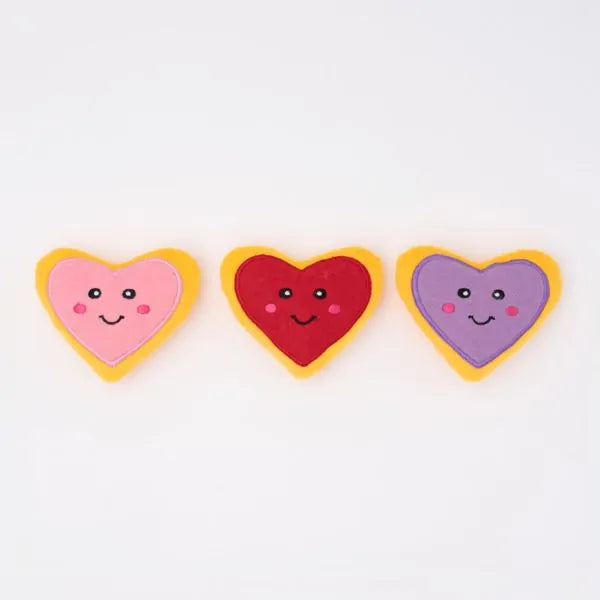 Zippy Paws Dog Toys Plush Miniz - 3 Pack Heart Cookies