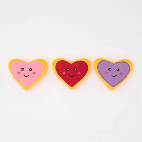 Zippy Paws Dog Toys Plush Miniz - 3 Pack Heart Cookies