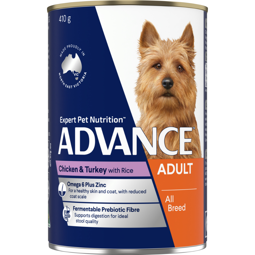 Adult Chicken, Turkey And Rice Wet Dog Food Cans