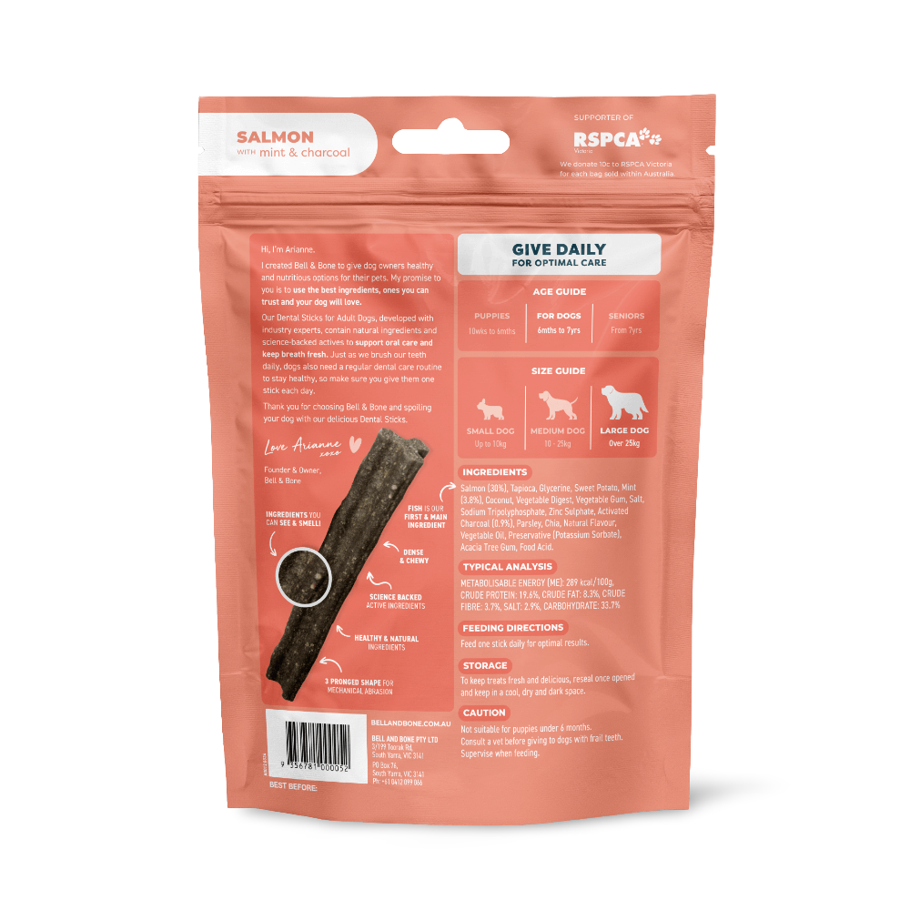 Salmon Mint And Charcoal Dental Dog Treats Large