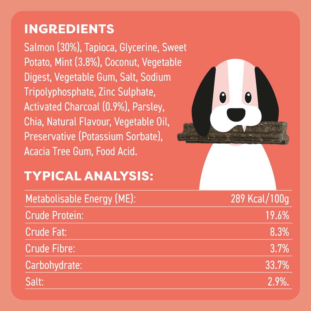 Salmon Mint And Charcoal Dental Dog Treats Large