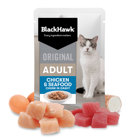 Wet Cat Food Adult Chicken And Seafood In Gravy Pouches