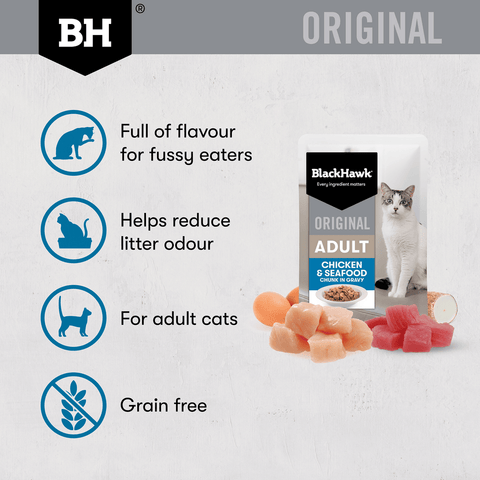 Wet Cat Food Adult Chicken And Seafood In Gravy Pouches