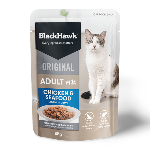 Wet Cat Food Adult Chicken And Seafood In Gravy Pouches