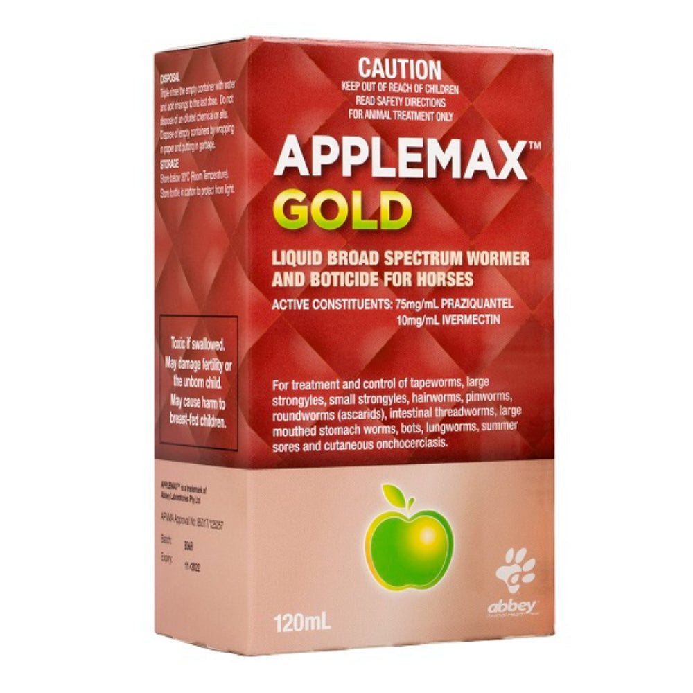 Abbey Animal Health Applemax Gold Liquid Broad Spectrum Wormer And Boticide For Horses - 120ml | petsome Pet Supplies
