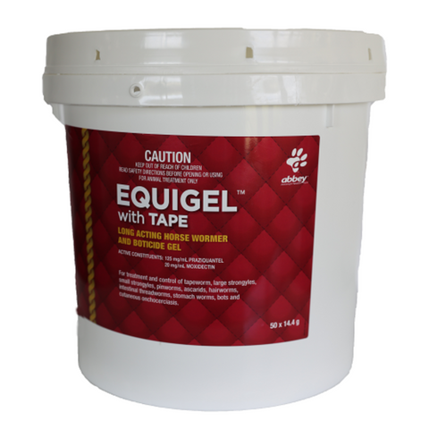 Abbey Animal Health Equigel With Tape Long Acting Horse Wormer And Boticide Gel - 14.4g x 50 | petsome Pet Supplies
