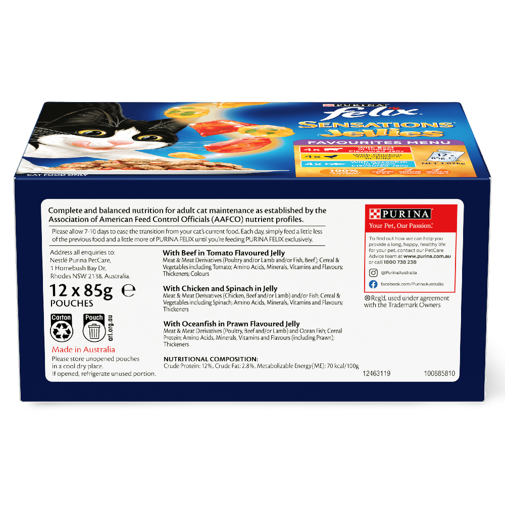 Wet Cat Food Adult Sensations Jellies Favourites Menu Pouches