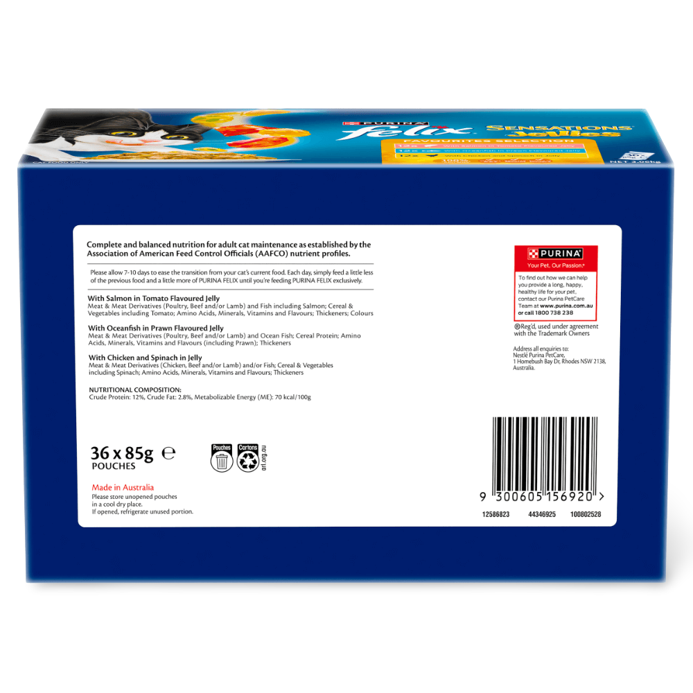 Wet Cat Food Adult Sensations Jellies Favourites Selection Pouches