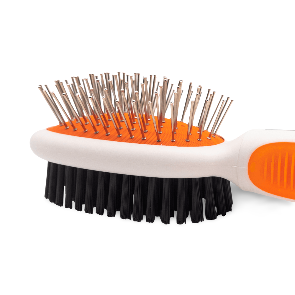Small Double Sided Pin And Bristle Brush Dog Grooming Tool Orange