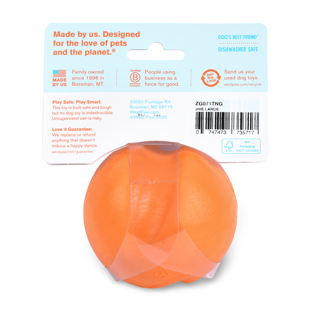 Jive Zogoflex Fetch Ball Tough Dog Toy Orange