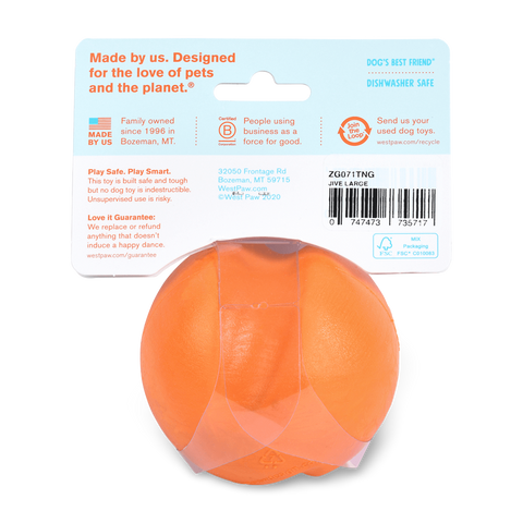 Jive Zogoflex Fetch Ball Tough Dog Toy Orange