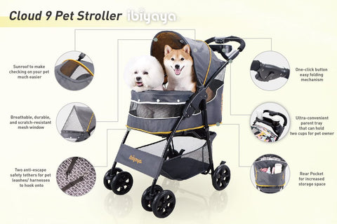Ibiyaya Comfortable Cloud 9 Dog Cat Pet Stroller